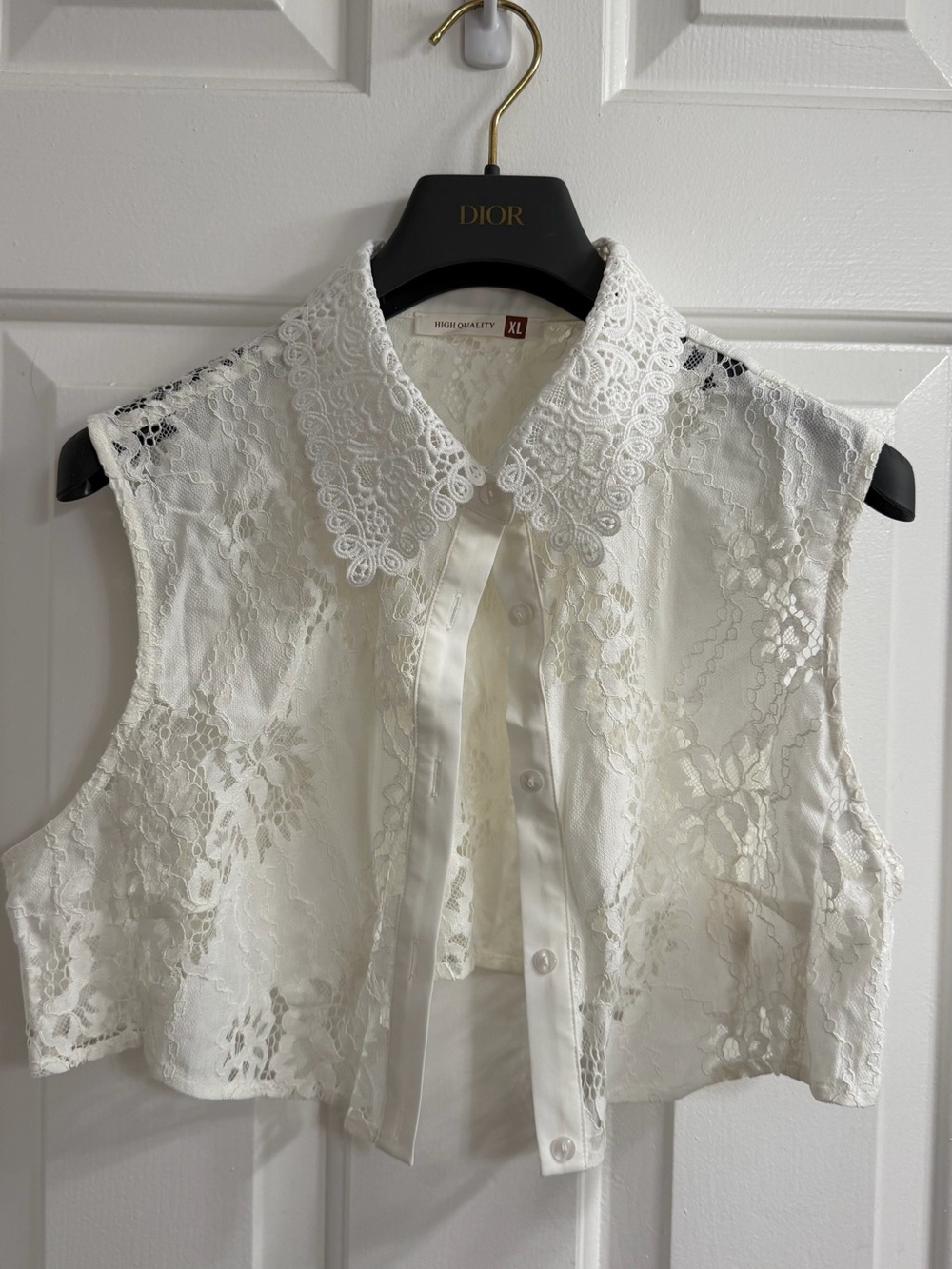 Lace Detachable Collar Crop Top - White